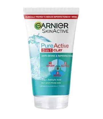 Garnier Pure Active 3In 1 Clay (Wash+Srub+Mask)150Ml